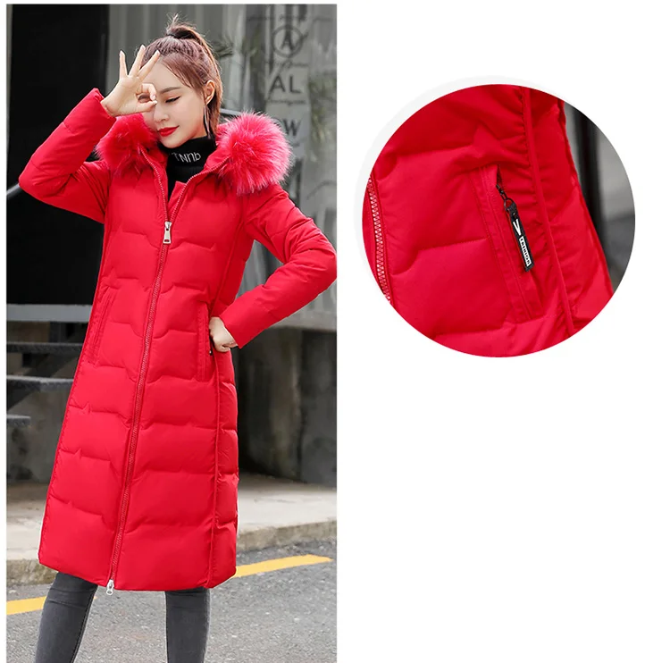 Cotton Hot Sale Solid Full Pockets Zippers Female Long Coat New Slim Parka Padded Jacket Winter Thick Warm Windbreaker