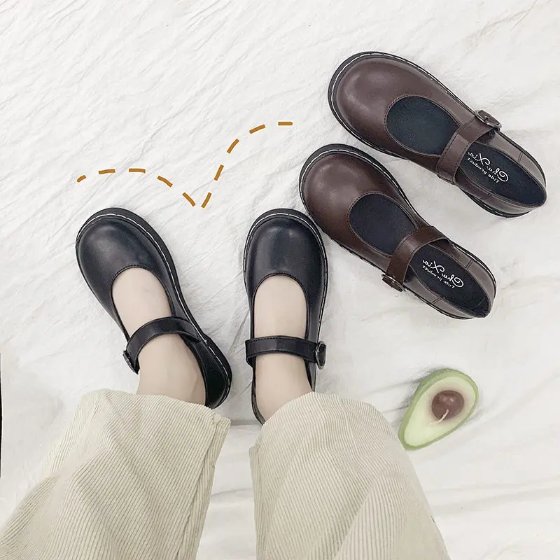 

Shallow Mouth 2019 Women Shoes Oxfords Women's Round Toe Casual Female Sneakers All-Match Dress Leather Retro Nurse New Rubber