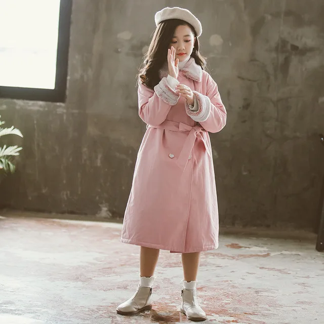 

Kid Girl Woolen Coat 2019 Winter Girls Woolen Coat Long Jacket for Kids 4-12T Yrs Old windbreaker