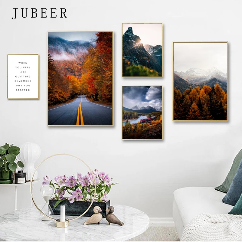 

nordic style poster Mountain forest canvas prints river picture for living room road wall art painting no framed postres decor