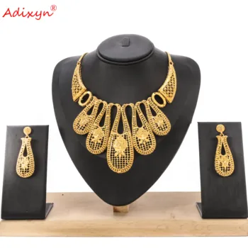 

Adixyn Dubai Jewelry Sets Big Necklace/Earrings Ring African Women Bride Wedding Jewelry Sets