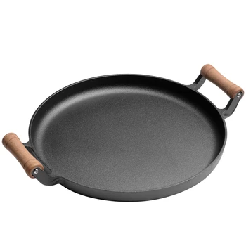 

Cast Iron Skillet with Wooden Handle Uncoated Non-stick Pancake Pot Crepe Frying Pan Grill Pan Cooking Pot Kitchen Pots and Pans