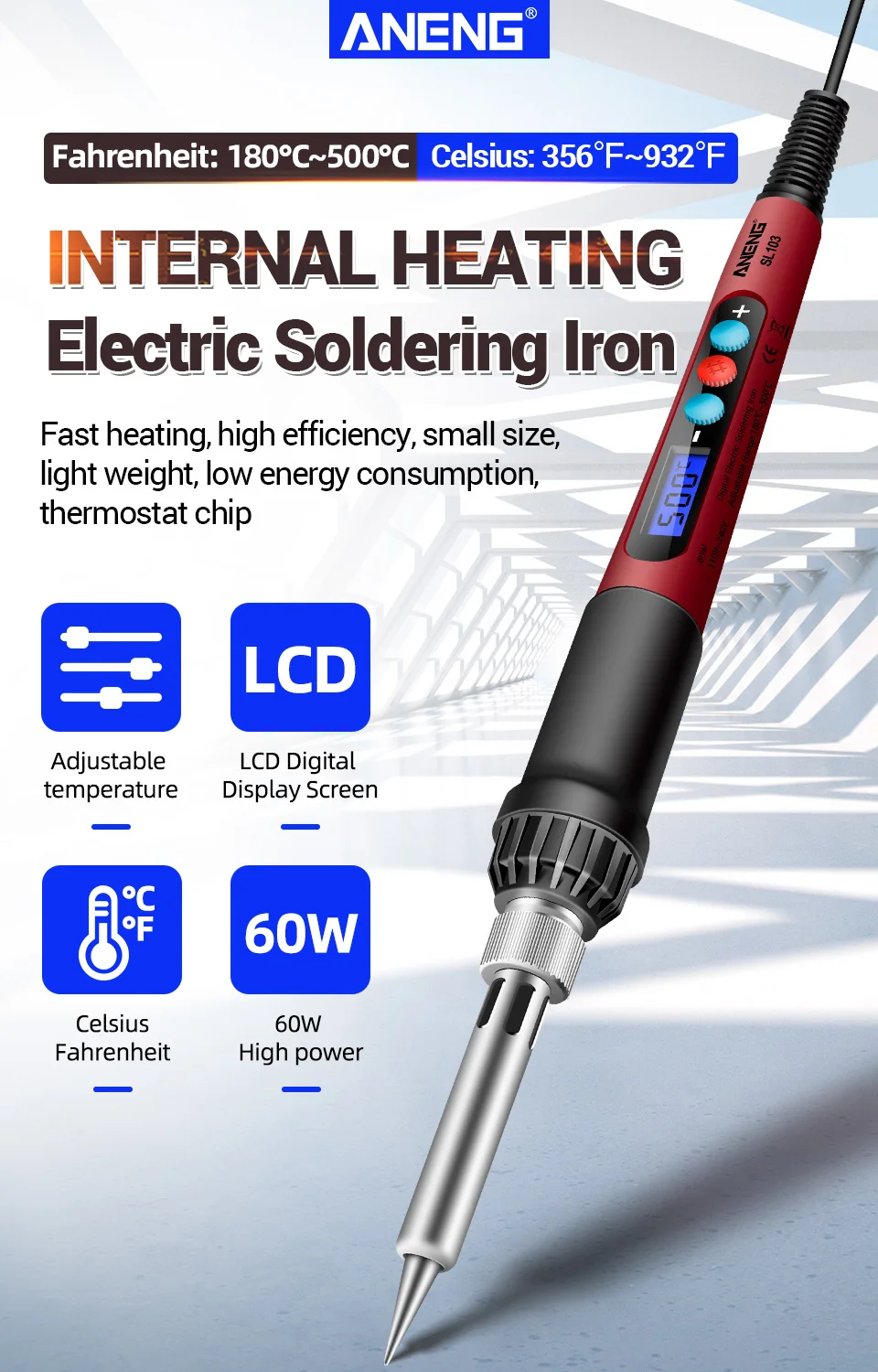 SL103/SL102/SL101 60W Digital Electric Soldering Iron Kit Temperature Adjustable 220V 110V Welder Tool Soldering Tips Rework hot air soldering