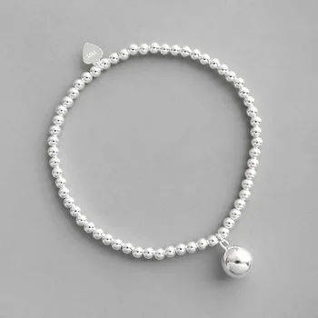 

Real 925 Sterling Silver Bracelet Women 2020 Fashion Round Beads Pendant Bracelets Beaded Bracelet Gift pulseras mujer moda 2019