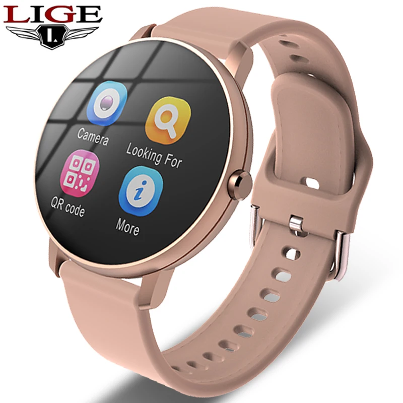 LIGE New Full Touch Screen Smart Watch Men Heart Rate Blood Pressure Call Reminder Function Sport Smartwatch For Android IOS+Box