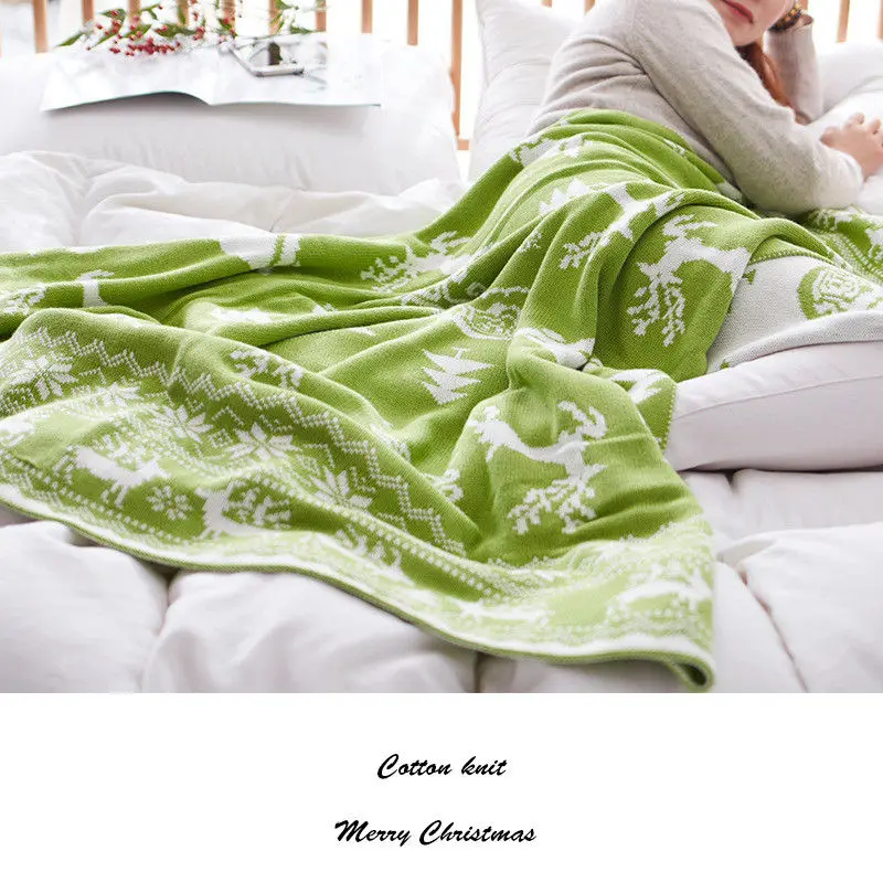 Green Deer Wiahstar, красное геометрическое трикотажное одеяло, рождественское одеяло для дивана, хлопковое детское одеяло, 130*160, дорожное одеяло для путешествия на самолете - Цвет: Green Deer