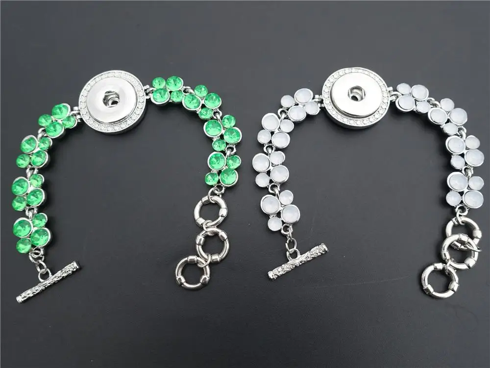 

Luxury Resin Rhinestone Metal 18mm Snap Buttons Bracelet Women Jewelry