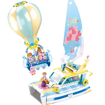 

NEW Friends Girls Series Hot Air Balloon Sailboat Ferry Beach House Model Building Blocks Sets Bricks Toys City Princess Figures