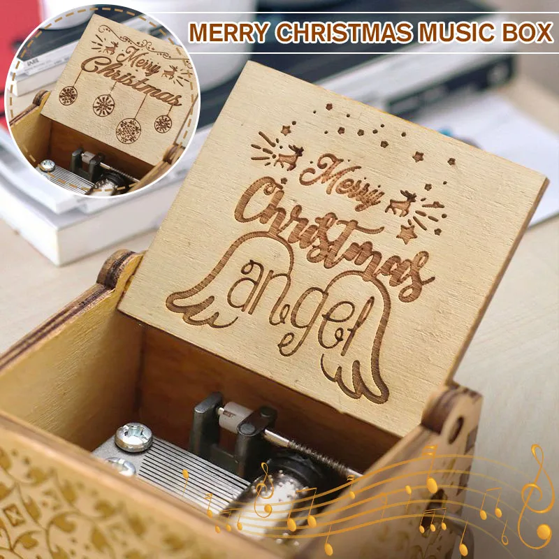 Античный резной деревянный рукоятка Merry Christmas музыкальная шкатулка подарок на день рождения Шкатулка анонимичность украшения