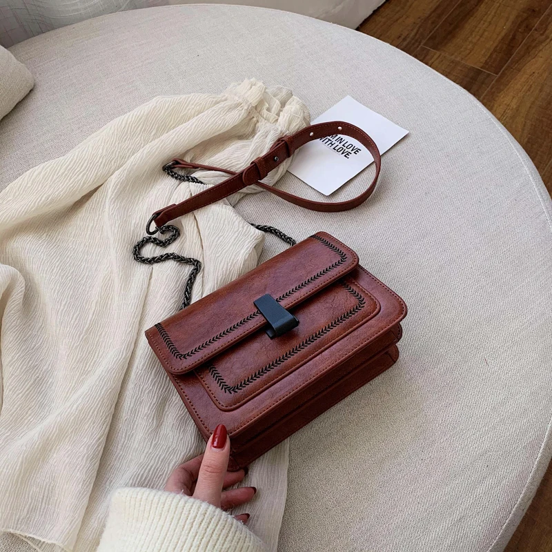 Light Brown Винтажные кожаные мини-сумки через плечо для женщин, качественные дизайнерские сумки через плечо с цепочкой, женские дорожные сумки - Цвет: Light Brown