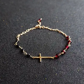 

Lii Ji Genuine Garnet Black Spinel Bracelet 925 Sterling Silver Cross US14K GF Chain Bracelet Delicate Jewelry for New Year Gift