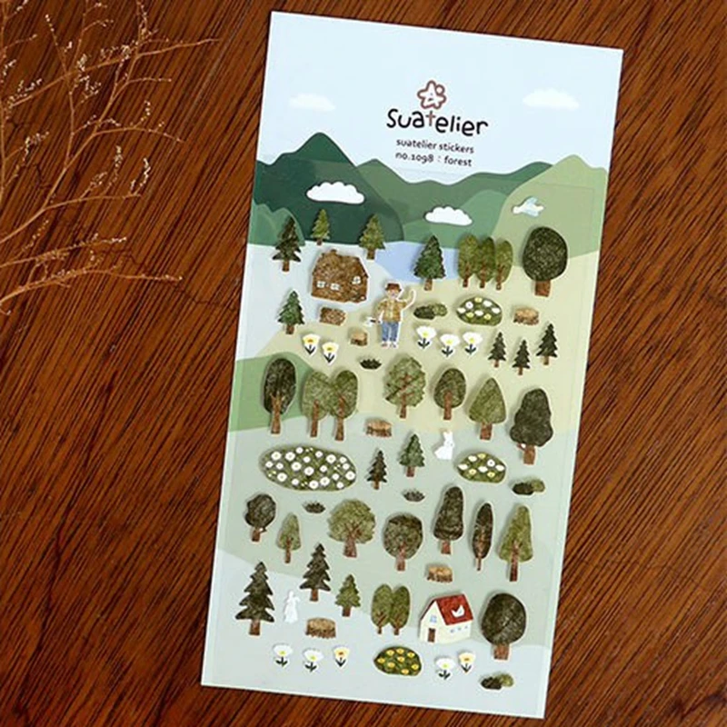 Forest Stickers 1098 Green Tree Flower Cut Dies Scrapbooking Material Junk Journal Diary Decoration Craft Supplies decorative stickers stationery stickers diy scrapbooking accessories stationery supplies