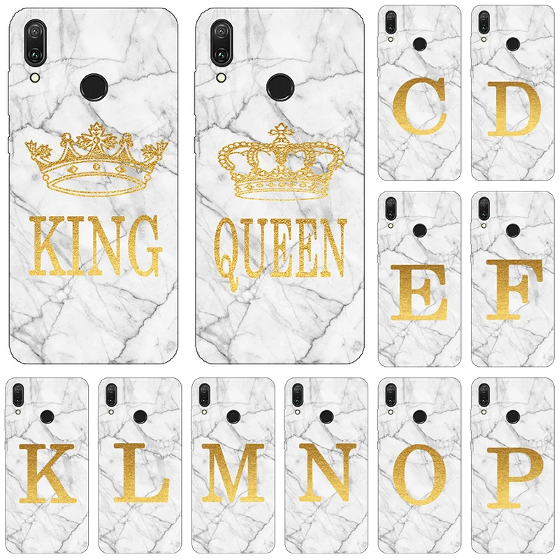 phone case for Huawei Y9 Y7 Y6 Y5 Prime Pro Y9Prime 2019 Marble Golden English Letter Fashion Name Back Cover Shell Fundas | Мобильные