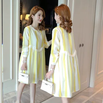 

Style Korean-style sesong Loose-Fit Stripes Mid-length Pregnant Women Dress