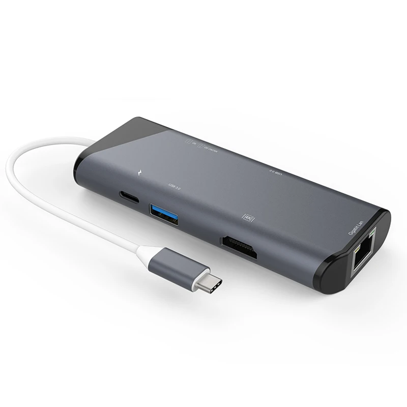 gray Многопортовое «7-в-1 концентратор Тип с разъемами типа C и USB3.0 4K HDMI устройство для чтения карт SD TF Ethernet-адаптер док-станция DOM668 - Цвет: gray
