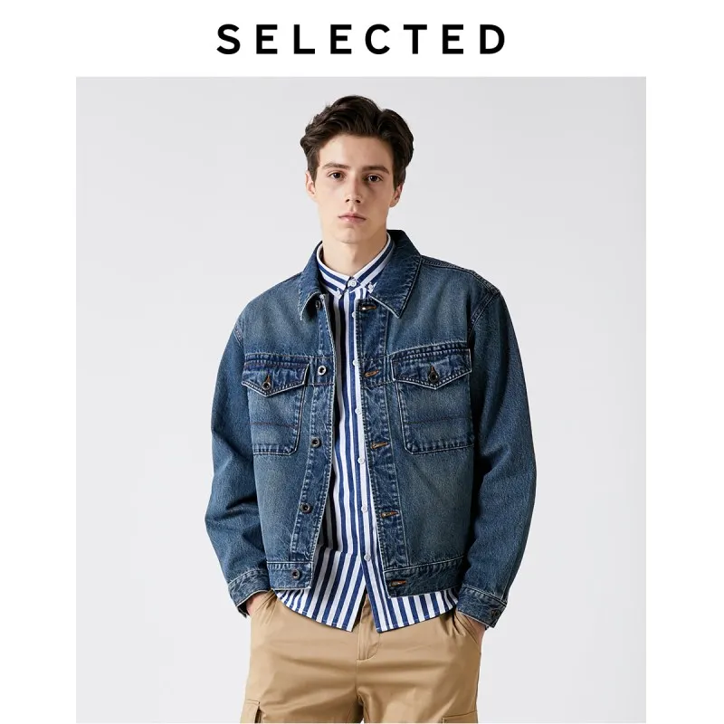 SELECTED Men's Cotton Coat Washed Lapel Denim Jacket Functional Outwear Clothes S | 419357504 SELECTED Men's Cotton Coat Washed Lapel Denim Jacket Functional Outwear Clothes S | 419357504