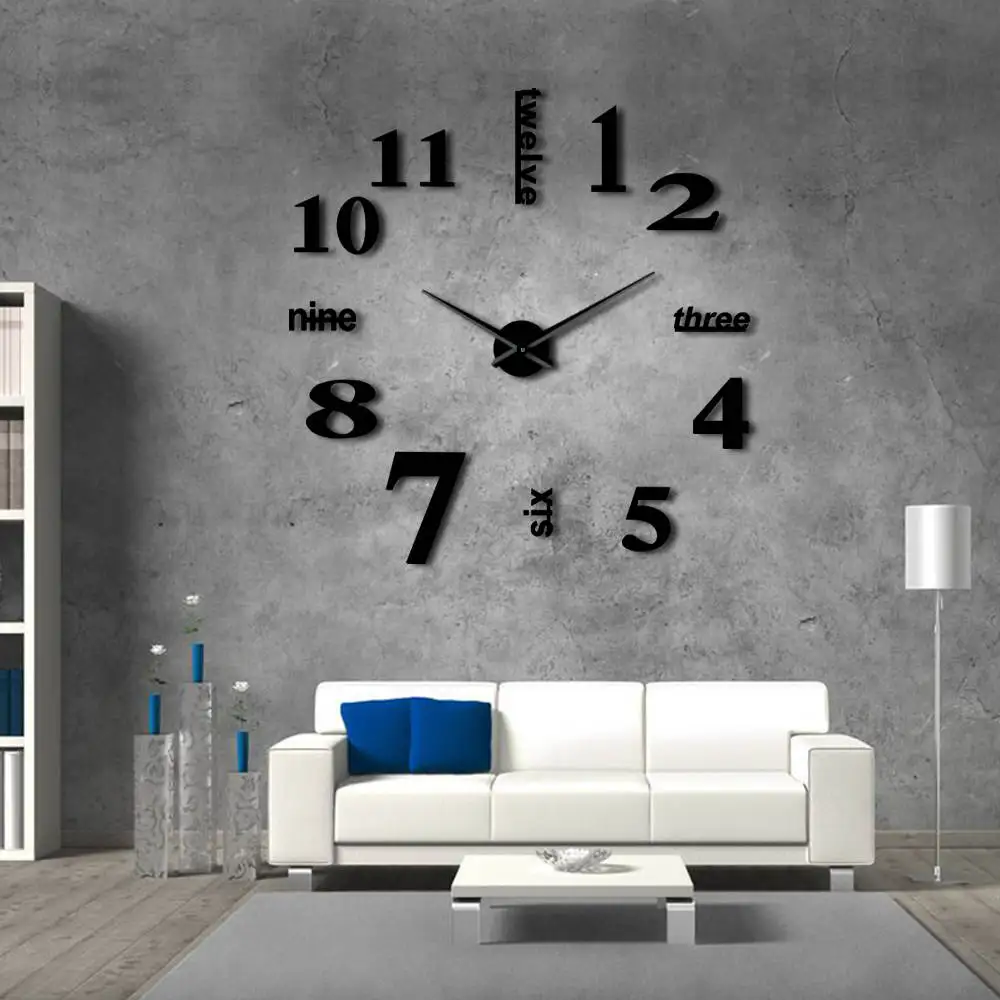 Decorative Clock Watch Modern DIY Mute Wall Clock Home Decor Office 3D Mirror Surface Wall Sticker Clocks Giant Frameless