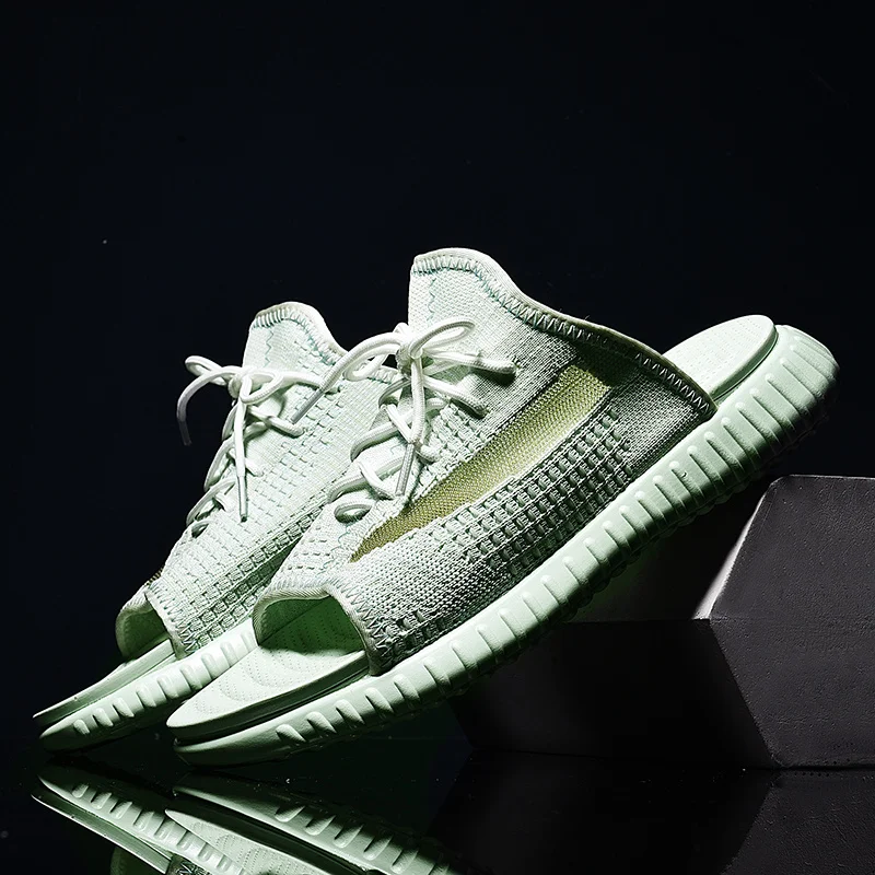 Летние тапки сандалии мужские черные бежевые человек Повседневное пляжная обувь мягкие массажные пляжные шлепанцы с дышащей сеткой Модная обувь Для мужчин s