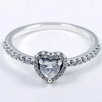 

Original 925 Sterling Silver Ring Elevated Love Heart With Crystal Rings For Women Birthday Party Gift Fine Europe Jewelry