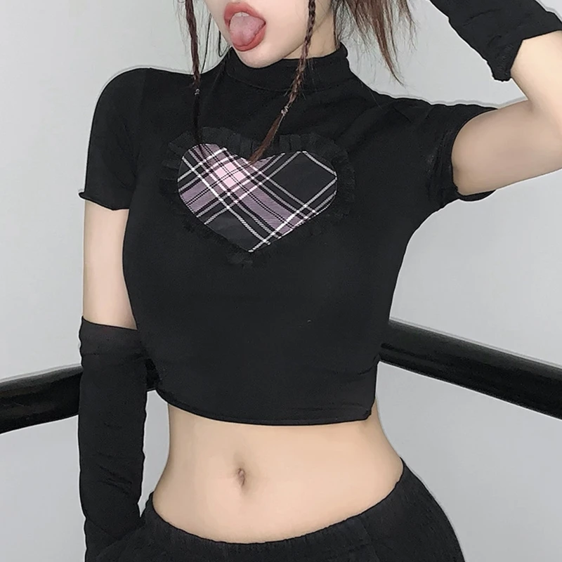 Black turtleneck crop top short sleeve Clearance