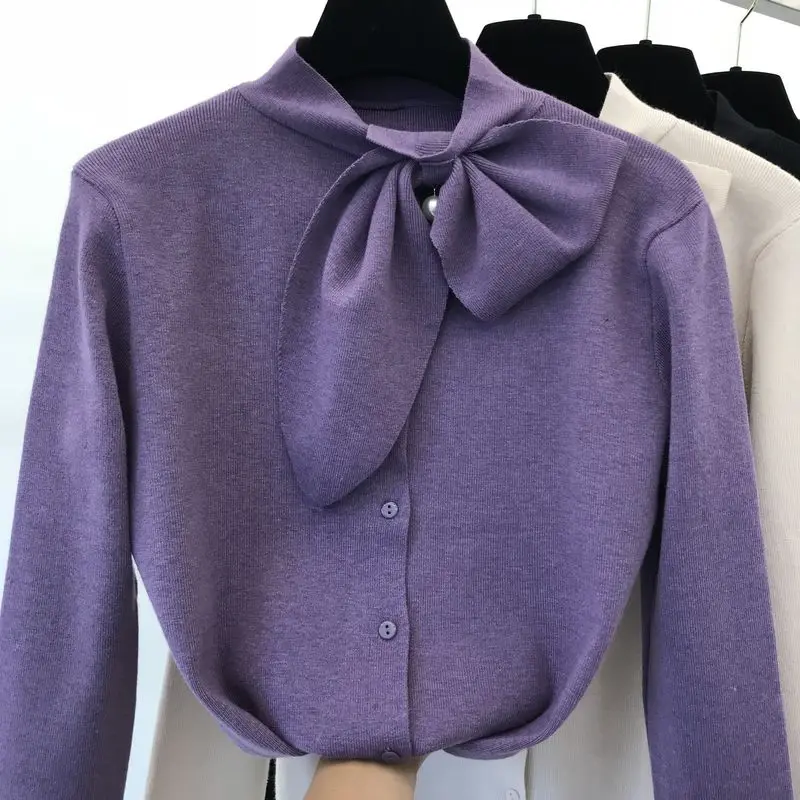

Butterfly collar sweater women Bow Pearls Knitted Tops Fashion pullovers female