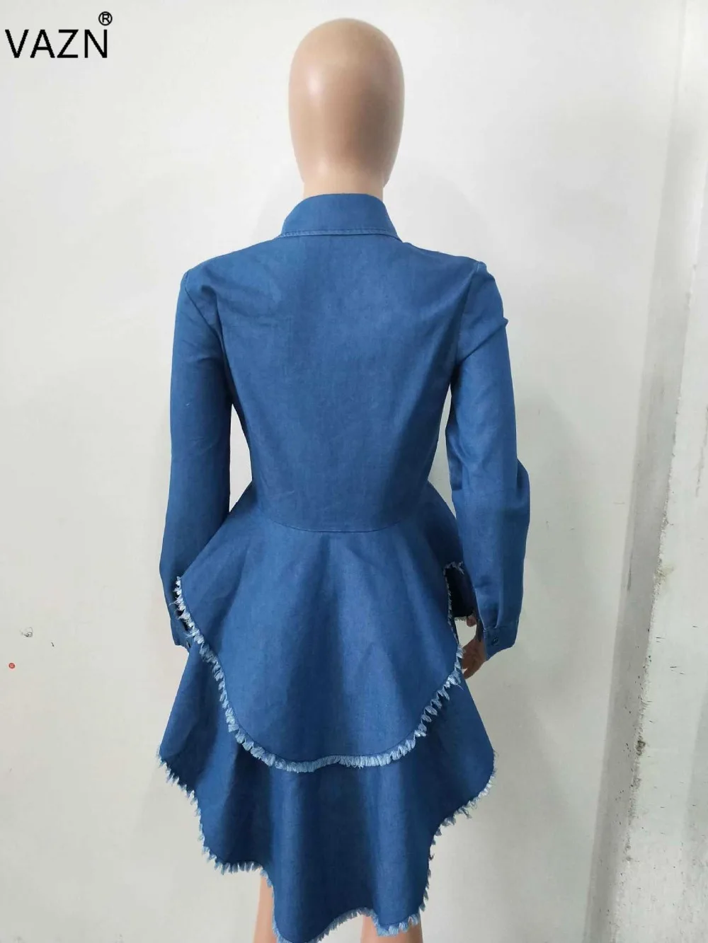 VAZN Spring New High Quality Fashion Women Solid Irregular Long Tops Sexy Lady V-Neck Full Sleeve Ruffles Slim Tops LSD8134
