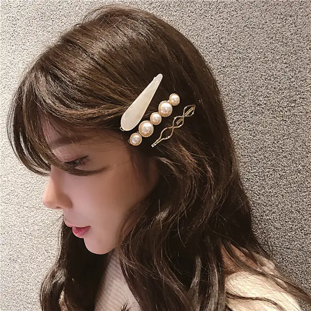 Online Shop 1 Set Hair Clip For Women Korea Gold Metal Pearl