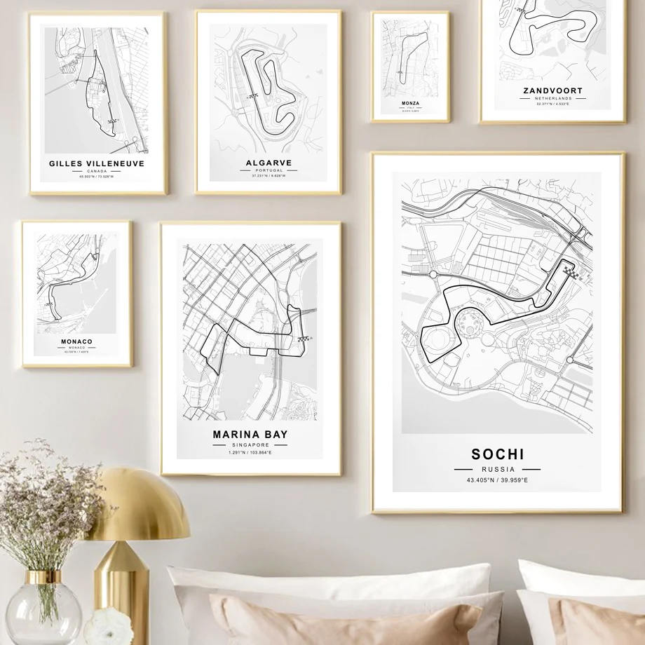 Formula One Circuit Map F1 Nordic Poster Monaco SOCHI Race Track Wall Art Prints Canvas Painting Decor Pictures For Living Room