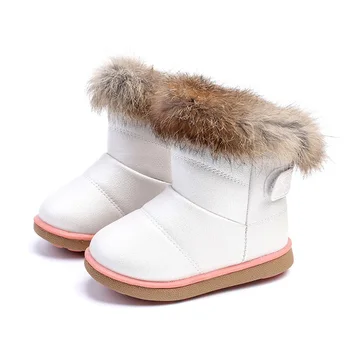 

Plush Warm Baby Girls Winter Snow Waterproof Boots Shoes Pu Leather Flat With Baby Toddler Shoes Outdoor Snow Boots Kids Shoes
