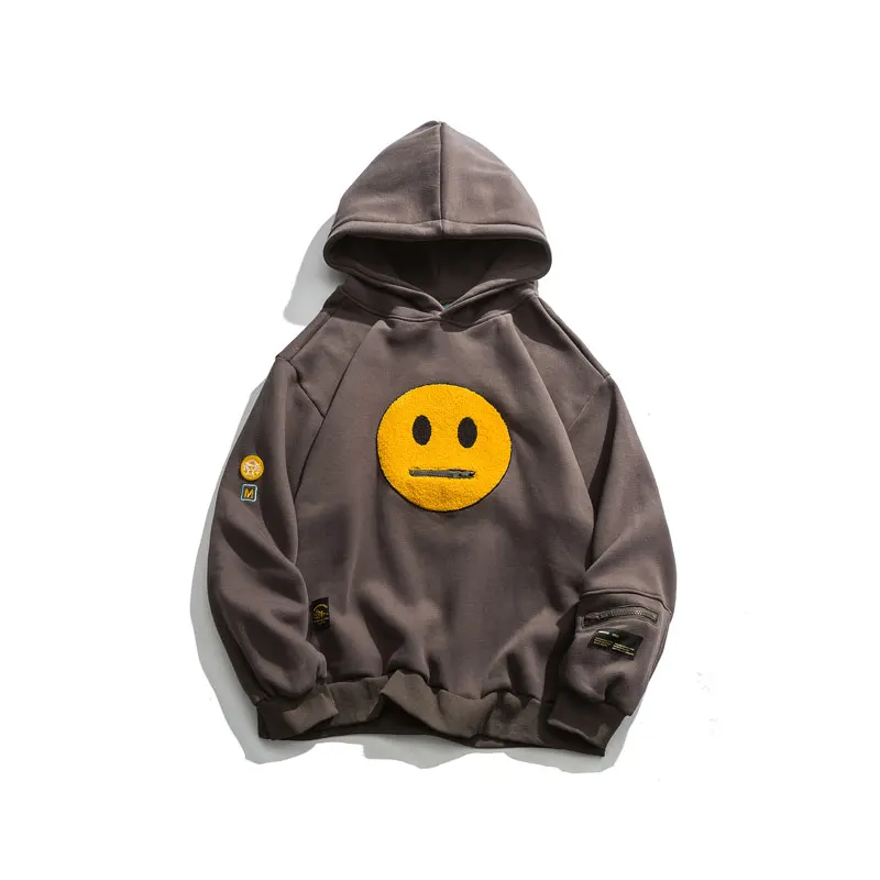 Dark Gray GONTHWID на молнии карман смайлик Лоскутные флисовые толстовки спортивные свитера уличная мужская хип хоп Повседневный пуловер с капюшоном мужские топы - Цвет: Dark Gray