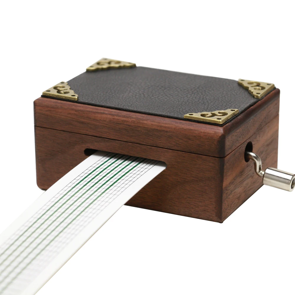 Vintage Carved Wood 15 Note 30 Note Mechanism with 30 Paper Stripes Musical Box Handcrank Music Box Gift Christmas Gift