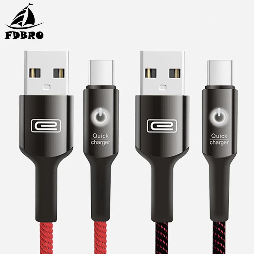 

FDBRO Quick Charger Type-c Cable 3A Smart Power Off USB Type C Cable For Samsung S10 S9 Note 9 Oneplus 6t 6 5T USB-C USBC Cable