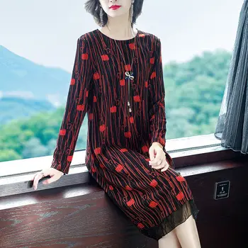 

Elegant Lady's Dress Collection 2020 Fall New Plus Size Women's Dress Fashion Loose Print Floral Long Shirt Vestidos Midi Y249