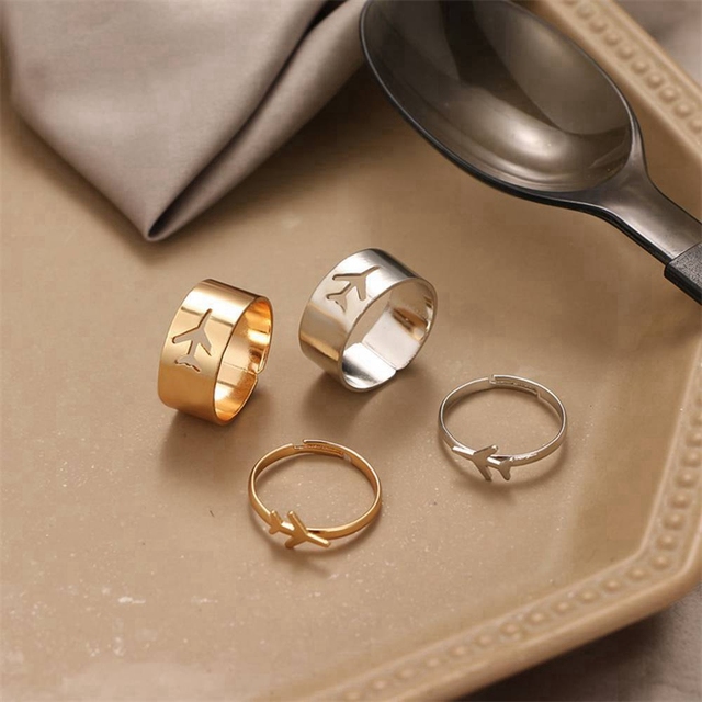 Silver Color Aircraft Rings For Women Men Lover Couple Rings Set Friendship Engagement Wedding Open Rings 2021 Jewelry