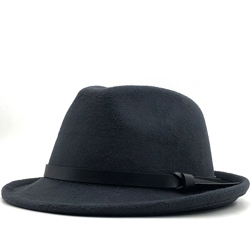 stetson fedora NEW winter white Men Jazz Cap Gentleman Fedoras Wool Homburg Male Classical Narrow Brim Ribbon Jazz Hat Adjustable Top Hat brixton messer