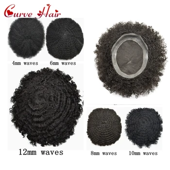 

US Black Mens Toupee Afro Kinky-Curly-Hairpiece For Men African American Curl Wavy Human Hair System Toupee Men Afro Wig