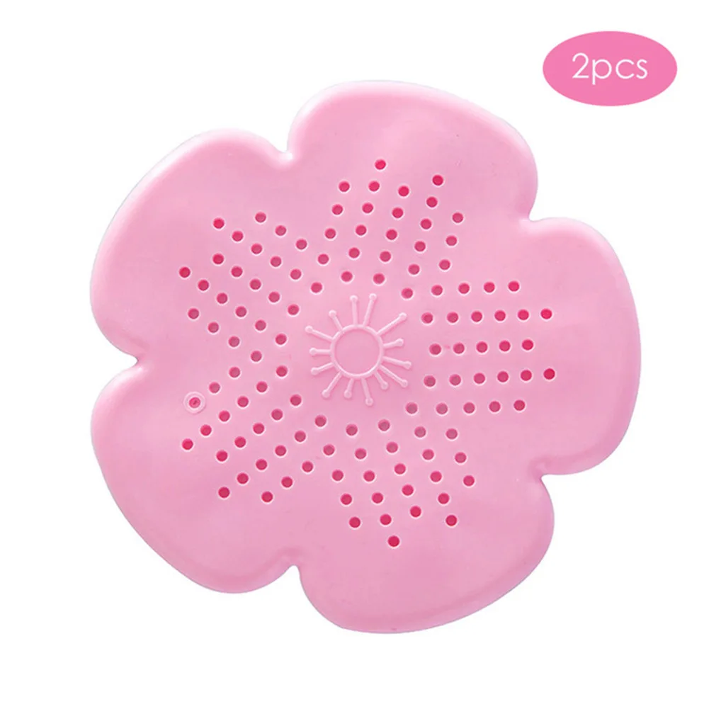 5pcs Bathroom Silicone Sink Drain Filter Bathtub Hair Catcher Stopper Anti-Blocking Kitchen Floor Drain Sink Strainer - Color: pink