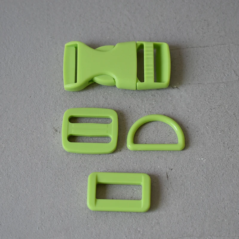 10 sets plastic release buckles D rings 3/4"(20mm) clip clasp belt straps tri-glides sliders DIY dog collar bags accessories - Color: Candy Green