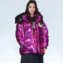 Зимняя женская куртка, глянцевый пуховик, женский свободный короткий пуховик, уплотненный супер теплый пуховик с капюшоном, Брендовое Женское пальто