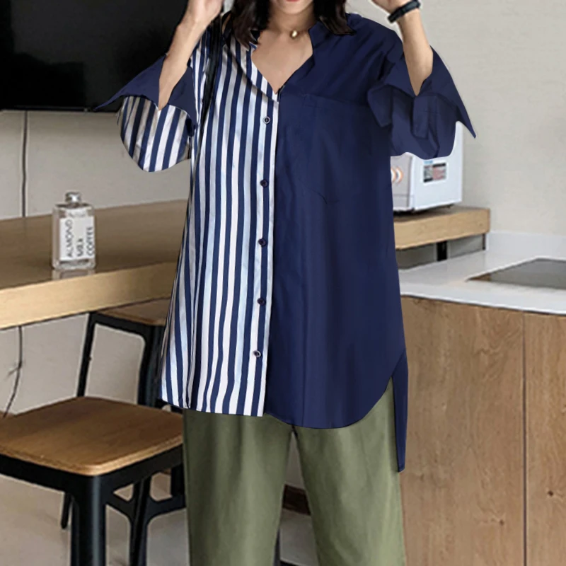 Womens Blouse Shirts Celmia 2020 Fashion White Lapel Casual Solid Long Sleeve Buttons Asymmetric Tops Ladies Baggy Blusas S-5XL