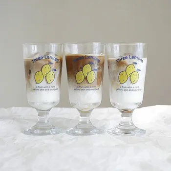 

290ml Asian Popular Small Goblet Lemon Pattern Wine Glass with Lettered Whisky Champagne Sparkling Wine Glass Drinking Utensils