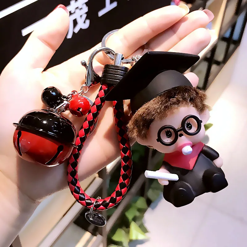 

17 Designs Braided Leather Monchichi Doll Marvel Ph.D. Monchichi Keychain Car Keyring Pompom Key Holder Bag Charm Accessories