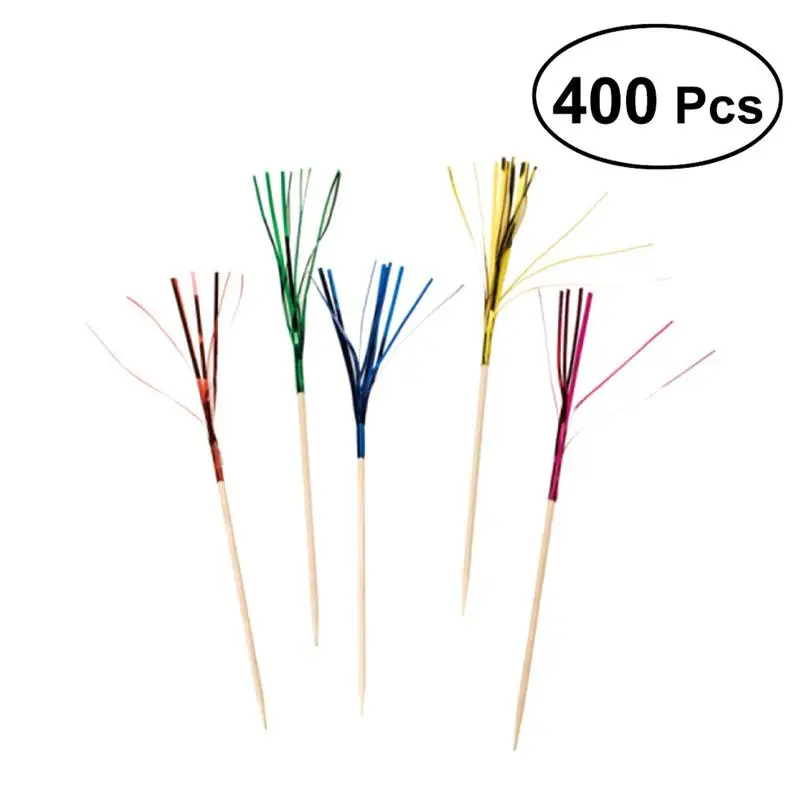 

400pcs Cocktail Picks Fireworks Cake Decorating Topper Cupcake Toppers Fruit Picks For Kids Baby Shower Birthday Wedding Party