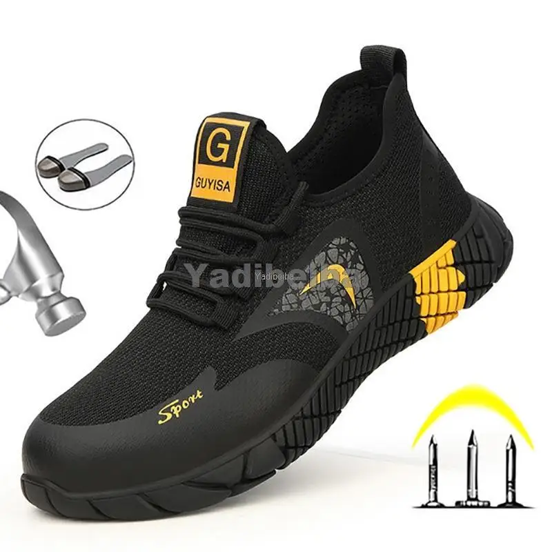 Breathable Men's Safety Shoes Boots With Steel Toe Cap Casual Men's Boots Work Indestructible Shoes Puncture-Proof Work Sneakers