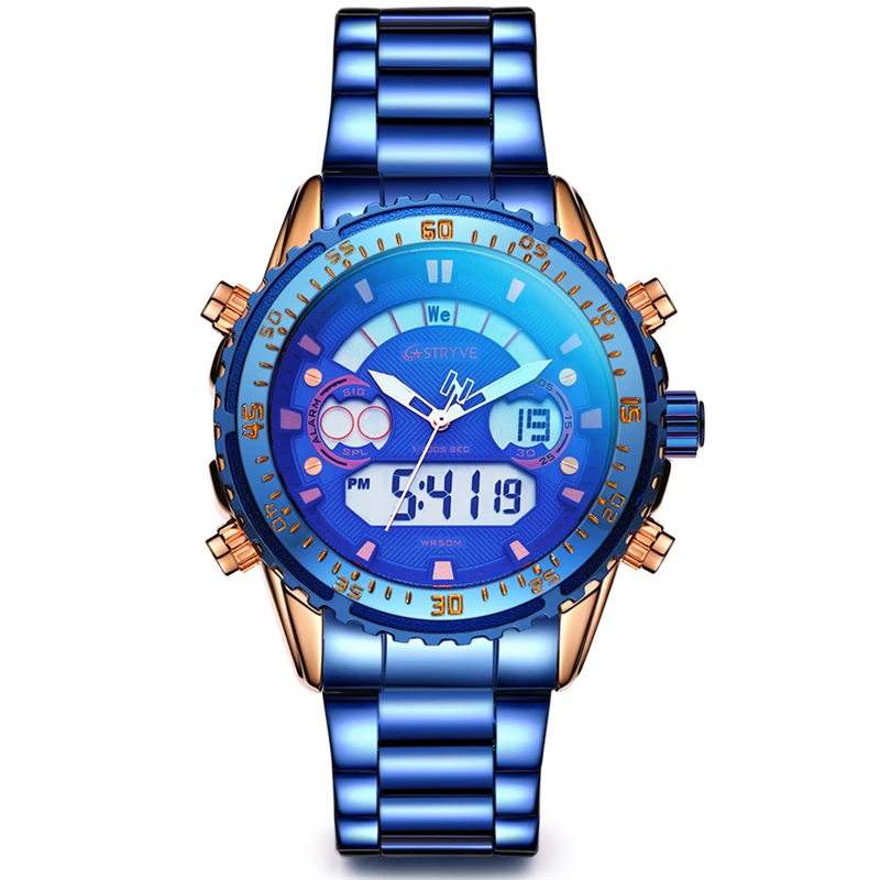 2020 New Stryve 8020 Luxury Men Watch Stainless Steel Military Dual Display Waterproof Quartz Digital Sports Watch reloj hombre 