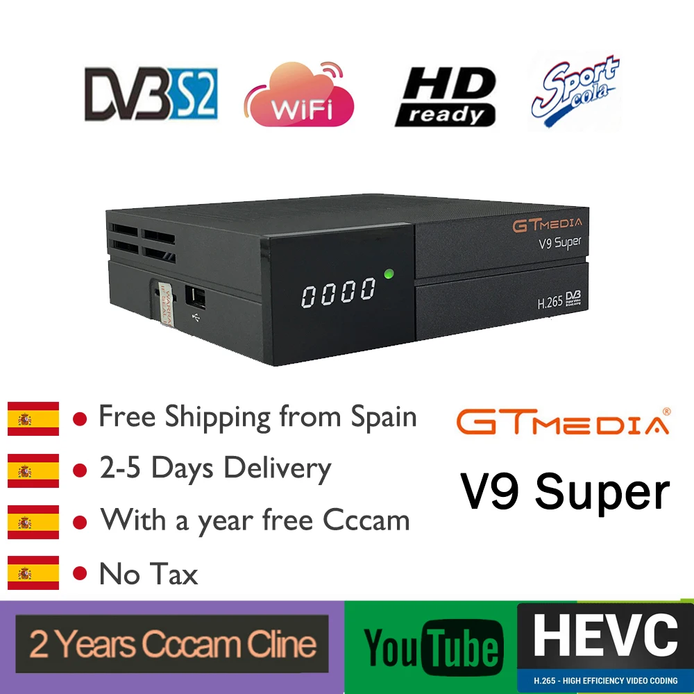 GTMedia V9 Супер Спутниковый ресивер DVB-S2 H.265 встроенный WiFi с 1 год Испания Европа Cline GTmedia V8 NOVA V9 супер рецепторы