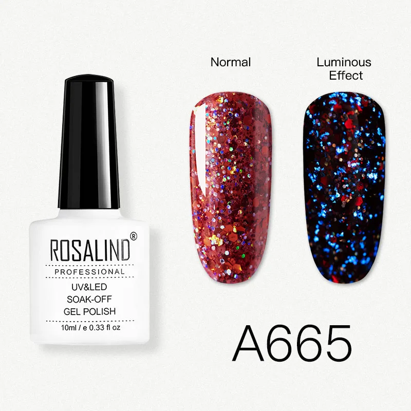 RDA665 ROSALIND Гель-лак для ногтей, светящийся Алмазный красный Гель-лак для дизайна ногтей, предназначен для замачивания, полуоснова, белая УФ лампа, Гель-лак - Цвет: RDA665
