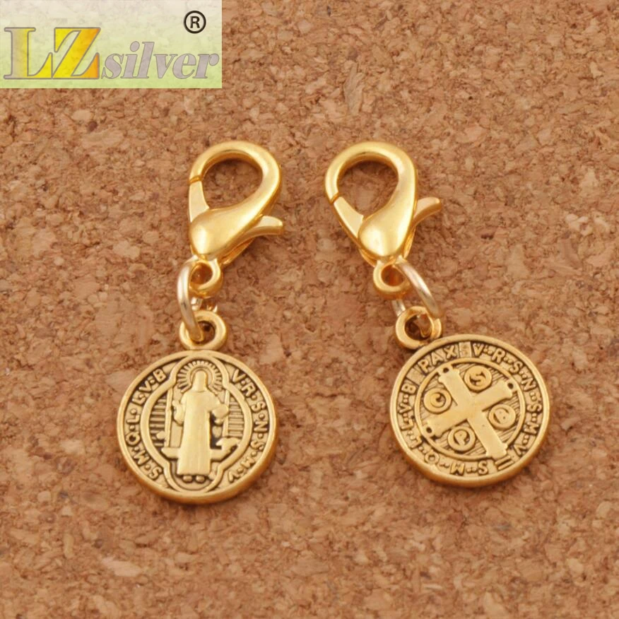 150pcs Saint St Benedict Nursia Patron Medal Cross Clasp European Lobster Trigger Clip On Charm Beads 2colors C1650