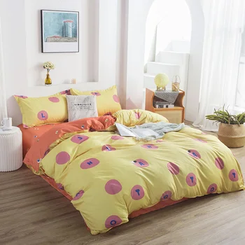 

NEW Printed Solid bedding sets Home Bedding Set 3/4pcs High Quality Lovely Pattern with Dot letter Double color matching