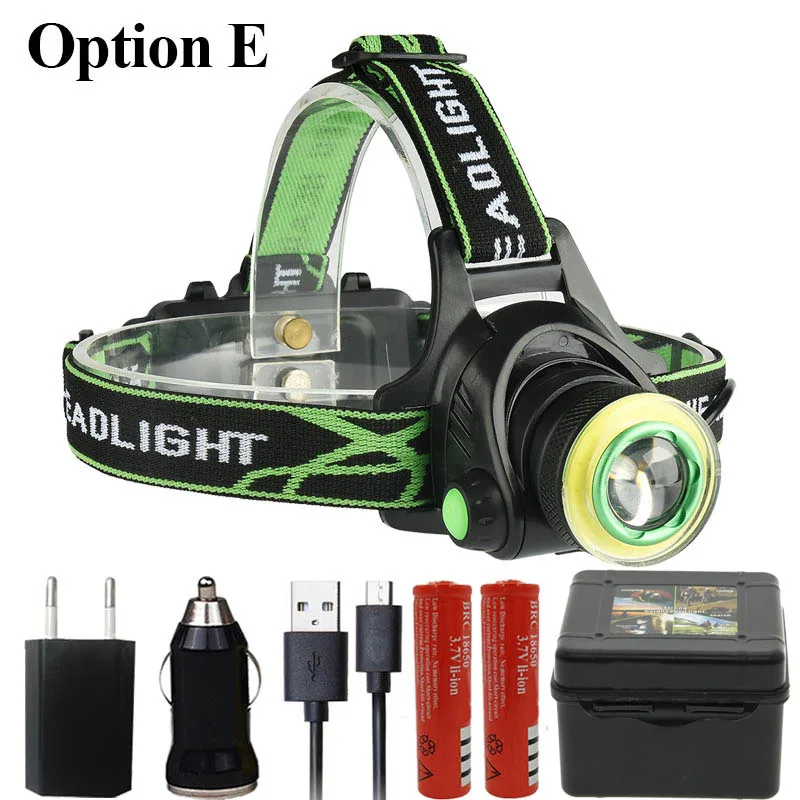 Option E Litwod Z207403 светодиодные фары головного света светильник XM-L U2 удара Micro USB Перезаряжаемые головки вспышки света светильник фонарь лампа Портативный светильник для кемпинга - Испускаемый цвет: Option E